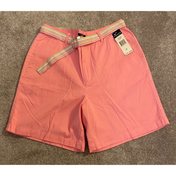NWT Chaps Pink Chino Short w/ Belt Cotton Size 12 - Picture 1 of 10